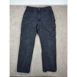 Carhartt B01 BLK Double Knee Painted Distressed Dungaree Pants Black 34x33 Mens